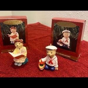 Hallmark Bearinger Teddy Bear Sailor Mom Fireplace Set 2 1993 Christmas Ornament